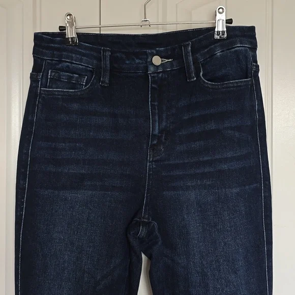 Women's Dark Blue Frayed Hem Jeans - Picture 2 of 6